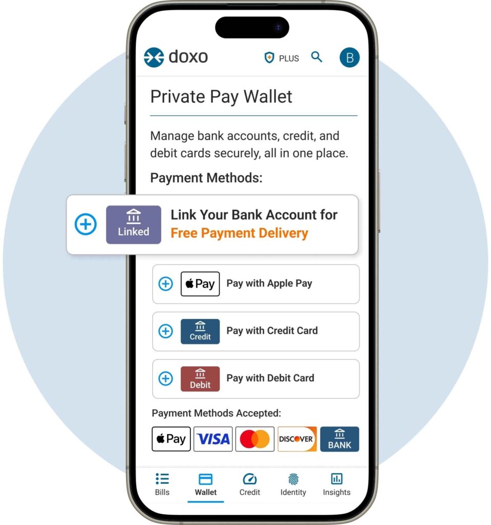 doxo's Private Pay Wallet app on an iPhone